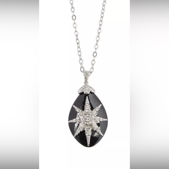Andara Jewelry - Austrian Black & Silvertone Crystal Starburst Pendant & Chain Necklace Jewelry